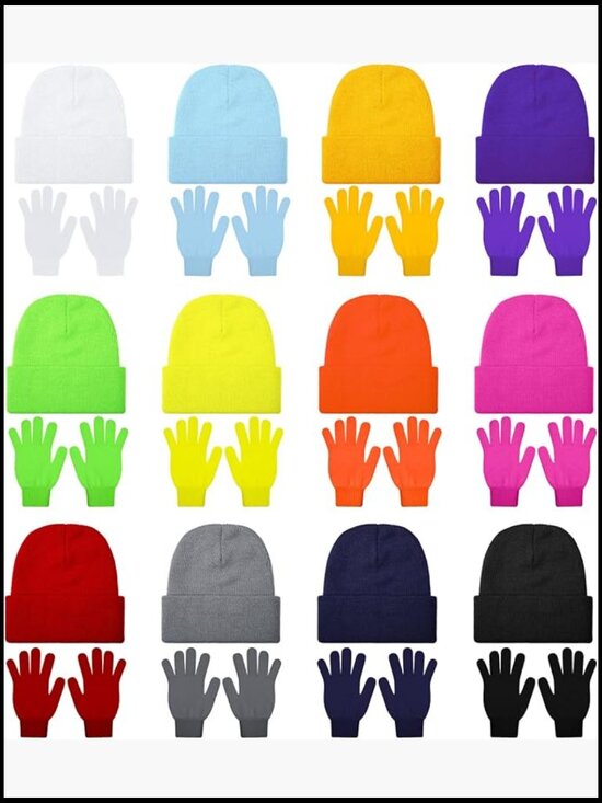 24 Pcs Unisex Winter Beanie & Glove Set - Acrylic Knit Hat & Gloves Combo Pack main image 4